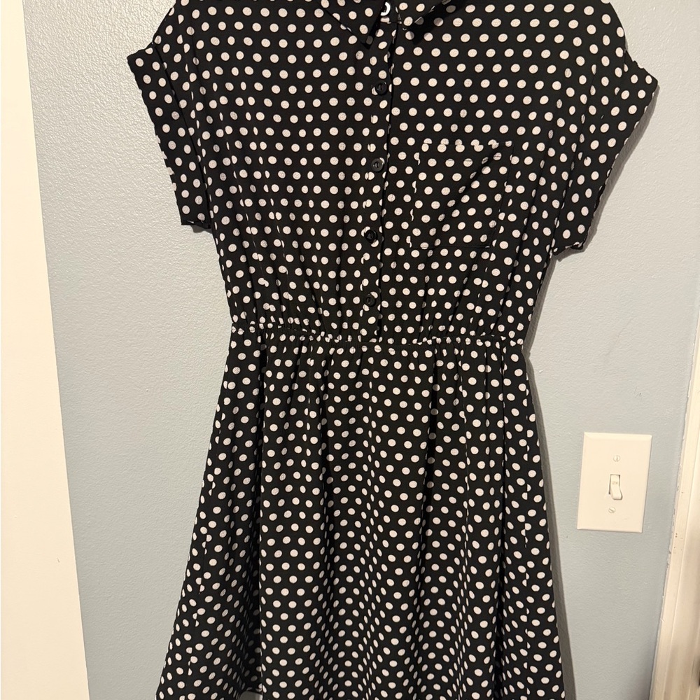 Monteau Black Dress with White Polka Dots
